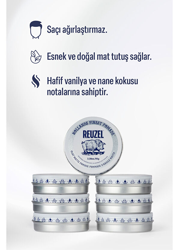 Reuzel Clay Based Medium All Day Hold Styling Matte Finish Hair Pomade 95 gr - 2