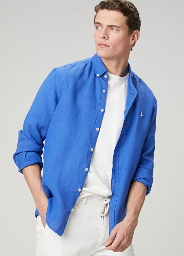 Beymen Club Cobalt Comfort Fit Linen Shirt - 2