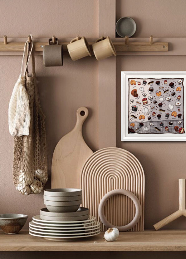 Un Poco Fondant Au Chocolate Wooden Framed Silk Scarf Painting - 2