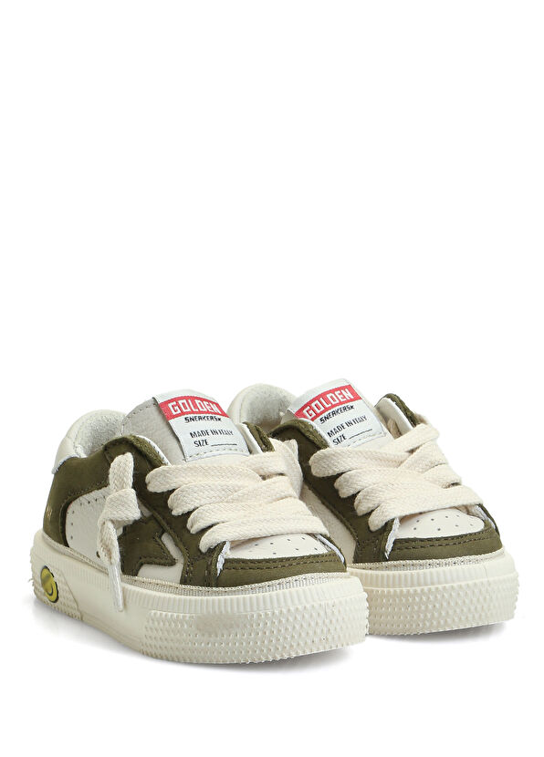 Golden Goose May Beyaz Yeşil Unisex Çocuk Deri Sneaker - 2