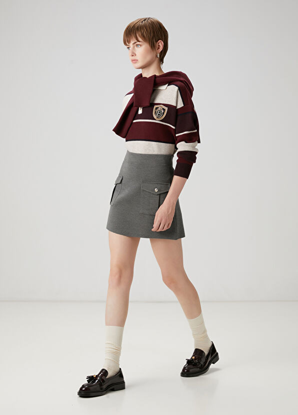 Beymen Club Bordo Çizgili Yün Polo Kazak - 2