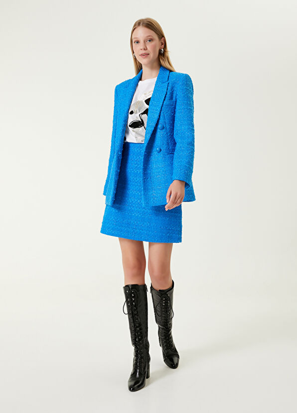 Beymen Club Mavi Simli Mini Çan Tweed Etek - 1