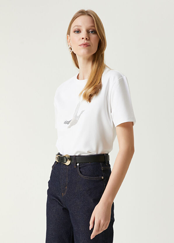 Beymen Club Beyaz Hotfix Logolu T-shirt - 4