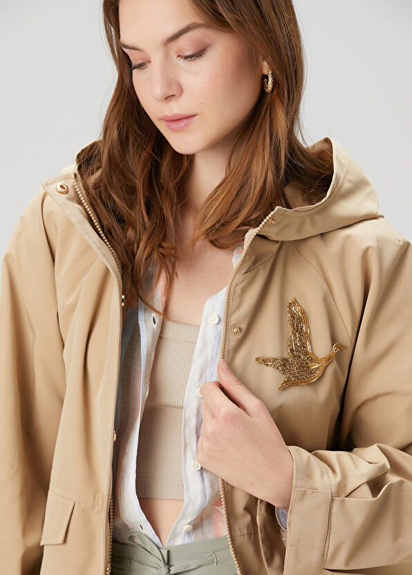 Beymen Club Beige Hooded Crystal Logo Jacket - 2