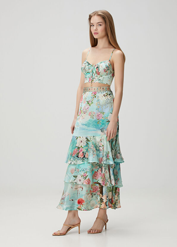 Camilla Yeşil Çiçekli İpek Büstiyer - 2