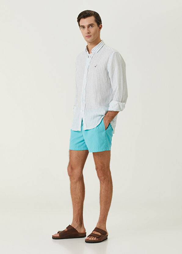 Beymen Club Mint Hidden Logo Patterned Short Swimsuit - 1