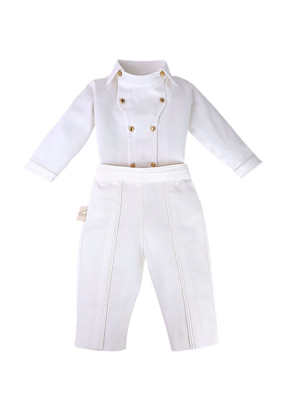 Littleku Cream Cotton Minimal Luxury Baby Boy Set - 1