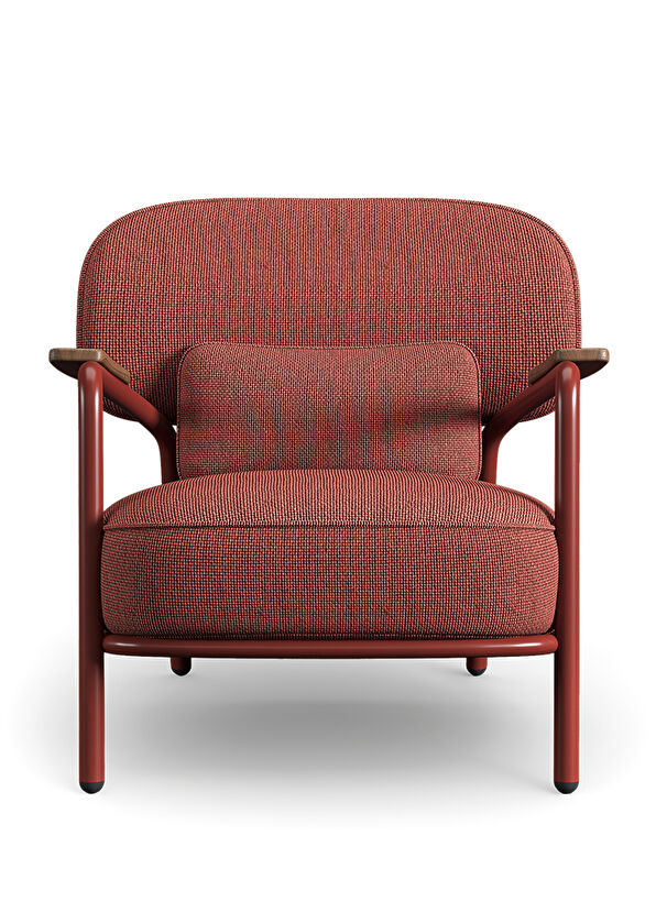 Borbo Clay Red Metal Frame Armchair with Wooden Armrests - 1