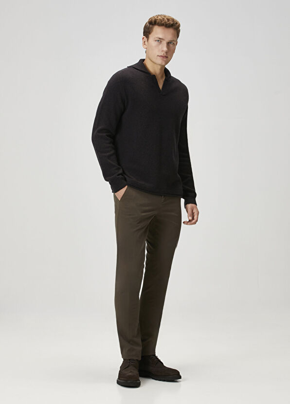 120% Lino Navy Blue Polo Cashmere Sweater - 1