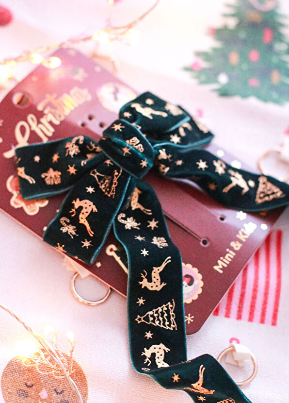 Mini & Kids Green Bow Velvet Girl's Bow Clasp - 2