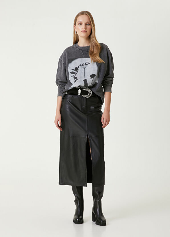 Beymen Club Siyah Midi Deri Kalem Etek - 1