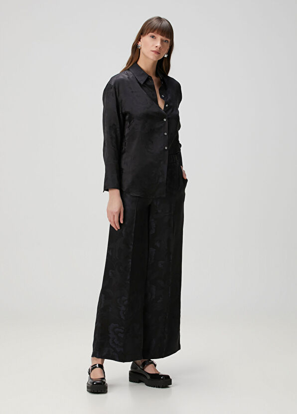 Kenzo Peonies Siyah Jakarlı İpek Gömlek - 2