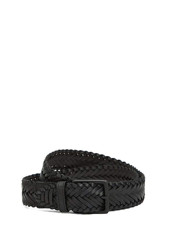 Beymen Club Siyah Örgü Dokulu Erkek Deri Kemer - 1