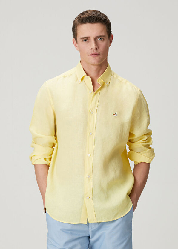 Beymen Club Light Yellow Comfort Fit Linen Shirt - 2