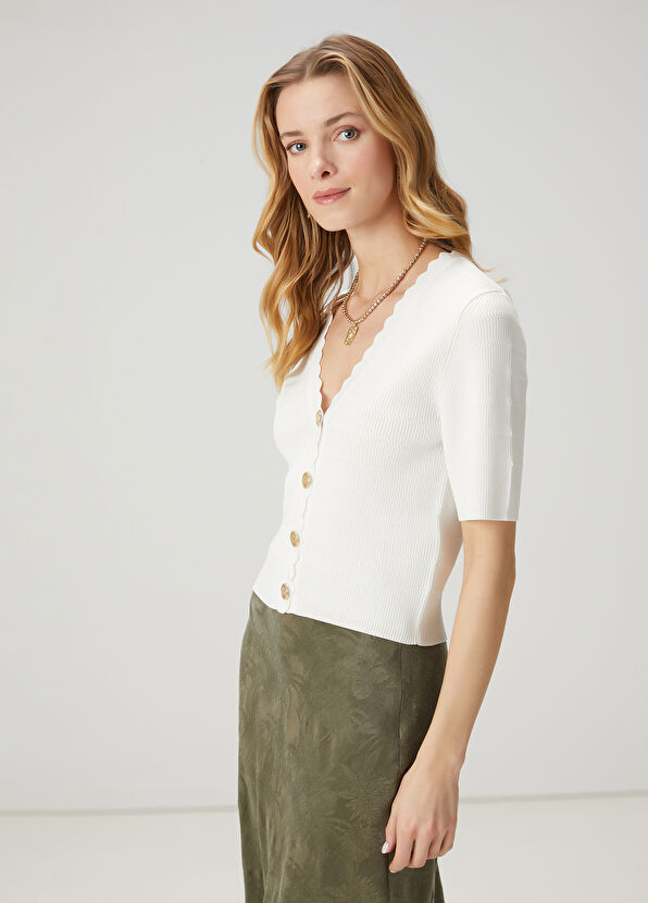 Beymen Club White Rib Short Sleeve Cardigan - 1