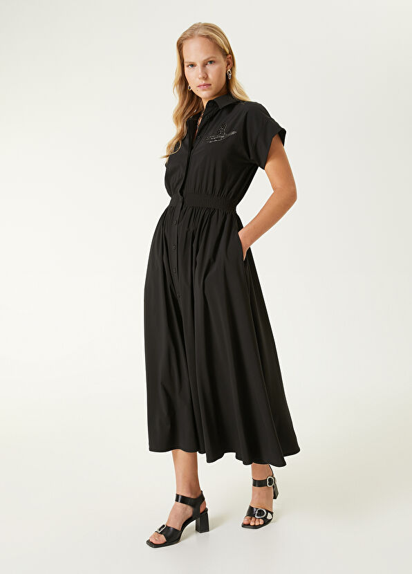 Beymen Club Siyah Taşlı Kaz Logolu Midi Gömlek Elbise - 1