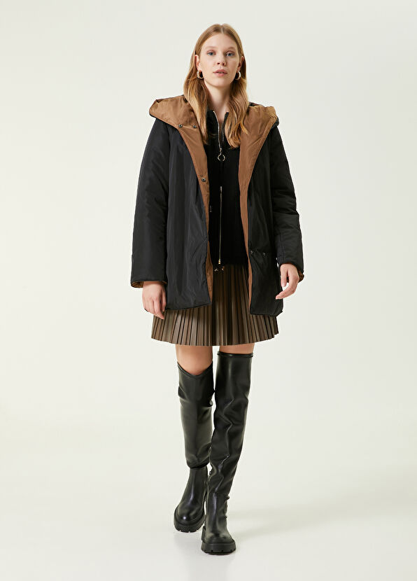 Beymen Club Siyah Çift Taraflı Kapüşonlu Puff Mont - 3