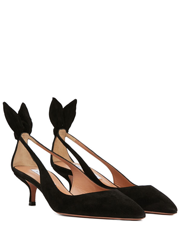 Bow Tie Siyah Deri Topuklu Ayakkabı - Görsel 4