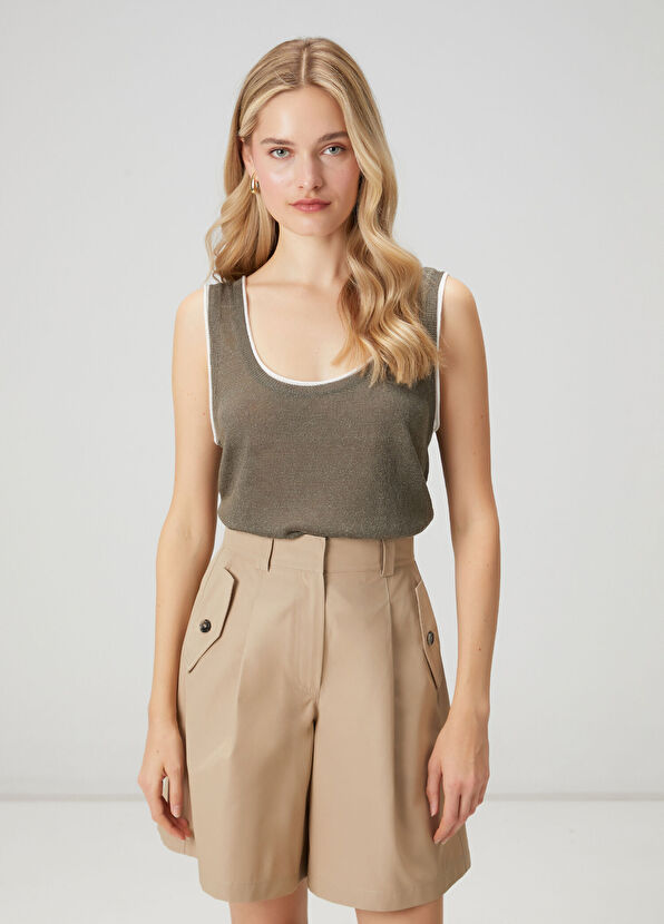 Beymen Club Haki Biyeli Keten Karışımlı Atlet - 1