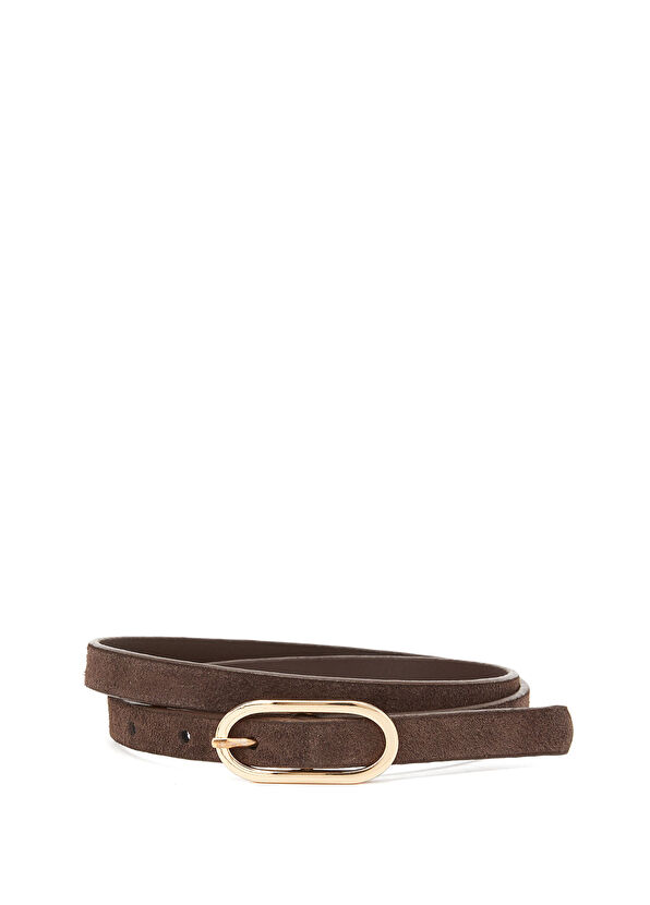 Koyu Kahverengi İnce Kadın Süet Kemer - Görsel 2