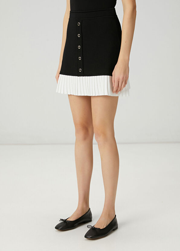 Beymen Club Siyah Pileli Garnili Mini Triko Etek - 4