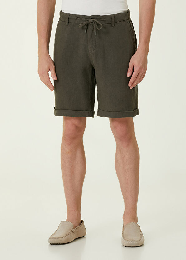 Beymen Club Regular Fit Koyu Haki Beli Kordonlu Keten Şort - 2