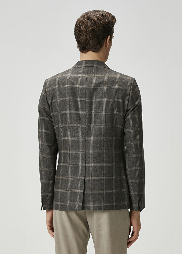 Beymen Club Kahverengi Ekose Desenli Yün Ceket - 4