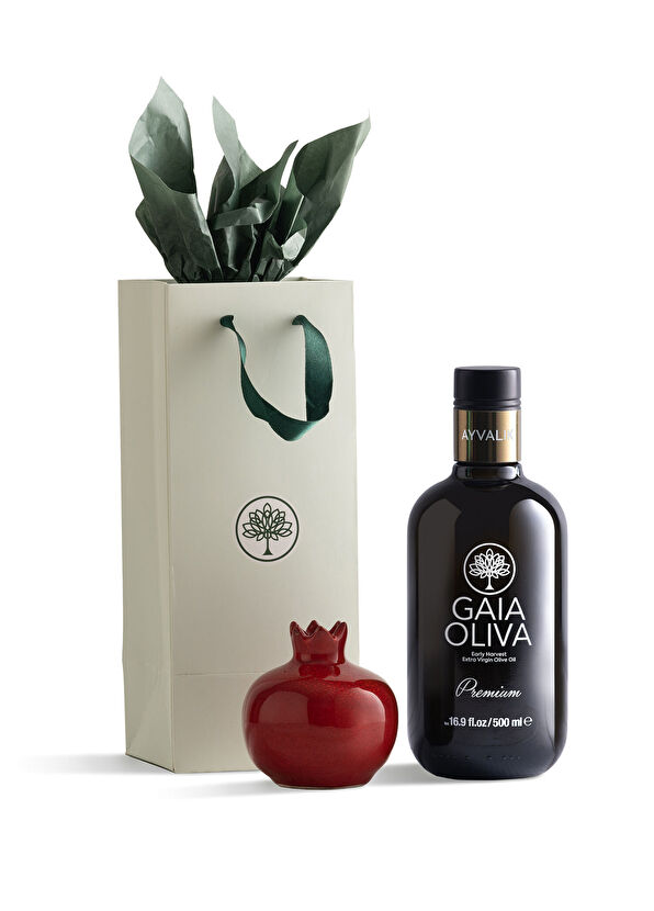 Gaia Oliva Premium Ayvalik Early Harvest Natural Extra Virgin Olive Oil and Handmade Decorative Pomegranate Gift Set - 1