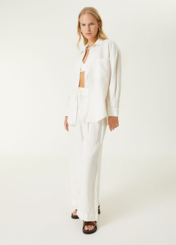 Beymen Club Beyaz Oversize Keten Gömlek - 3