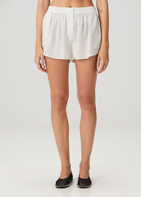 T by Alexander Wang Beyaz Çizgili Şort - 2