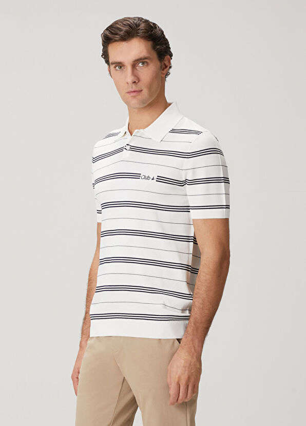 Beymen Club White Navy Blue Striped Polo Knitwear - 4
