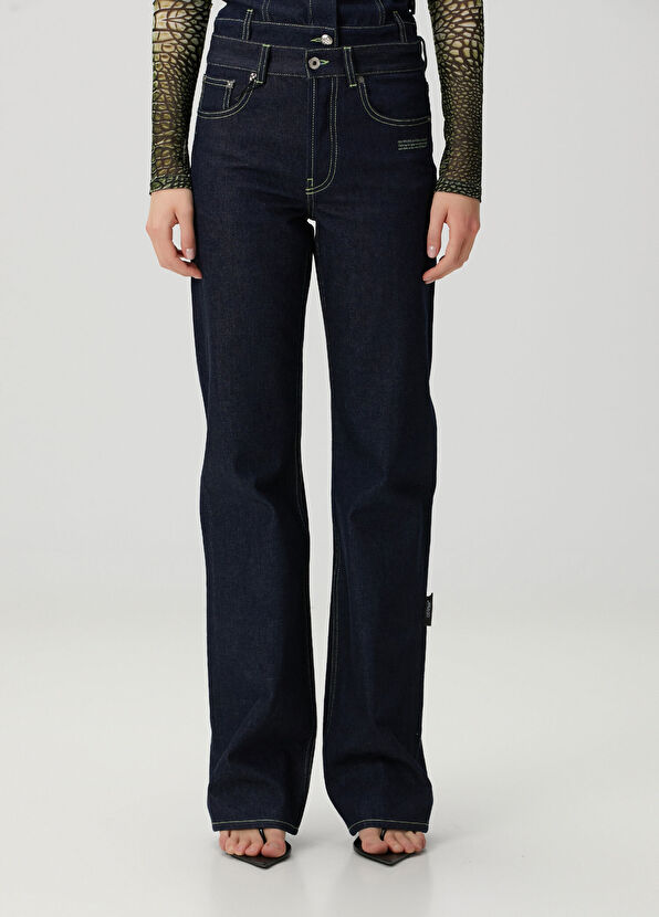 Off-White Koyu Mavi Flare Jean Pantolon - 2
