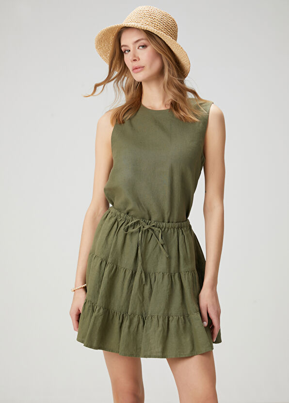 Beymen Club Khaki Ruffles Mini Linen Skirt - 2