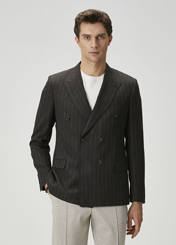 Beymen Club Anthracite Striped Wool Jacket - 1