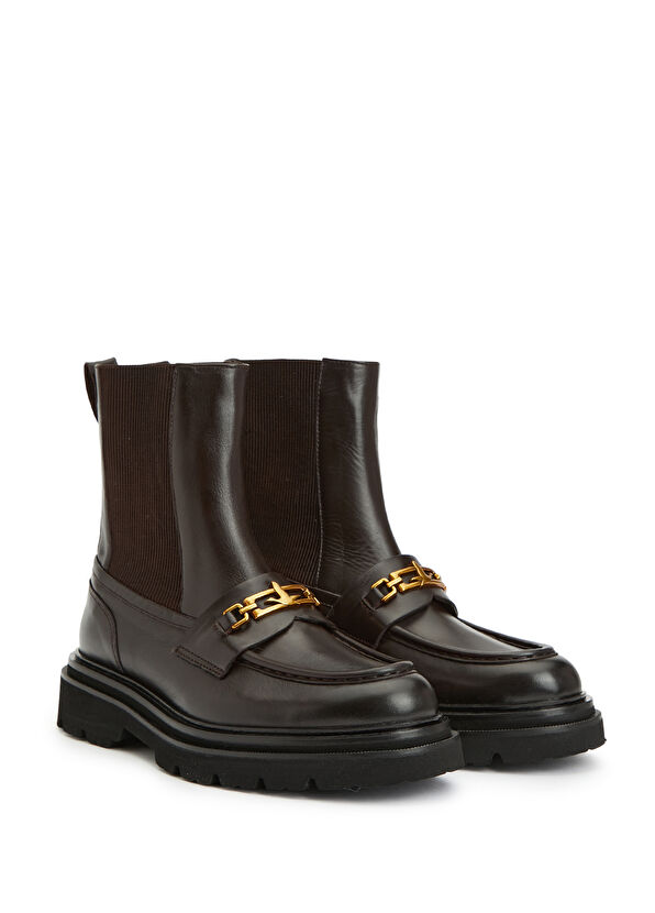 Beymen Club Brown Chain Logo Women's Leather Boots - 2
