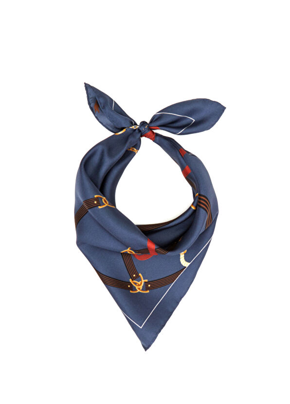 Beymen Club Navy Blue Chain Patterned Women's Silk Scarf - 3
