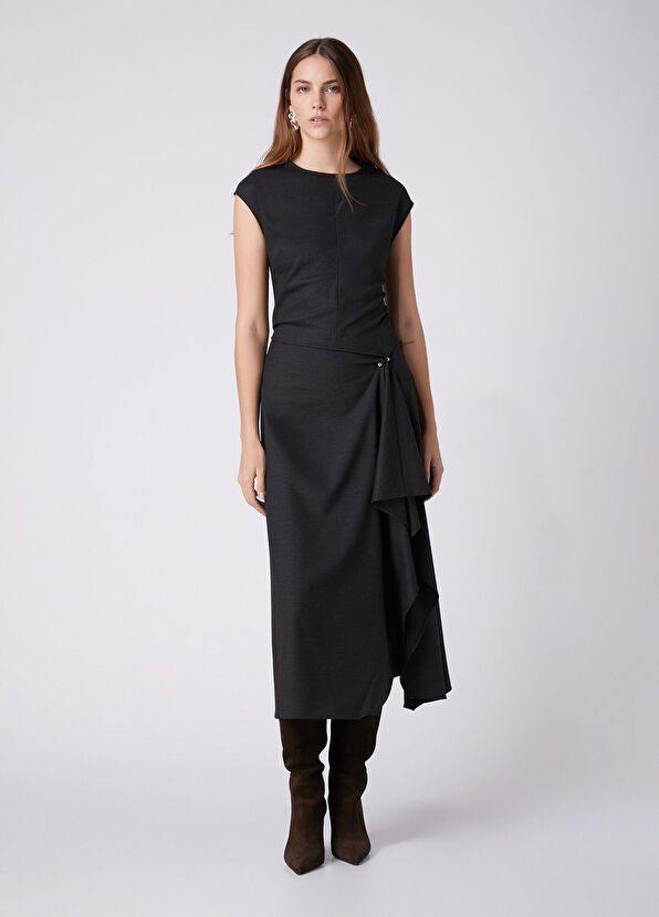 Beymen Club Dark Grey Goose Brooch Detailed Long Dress - 4