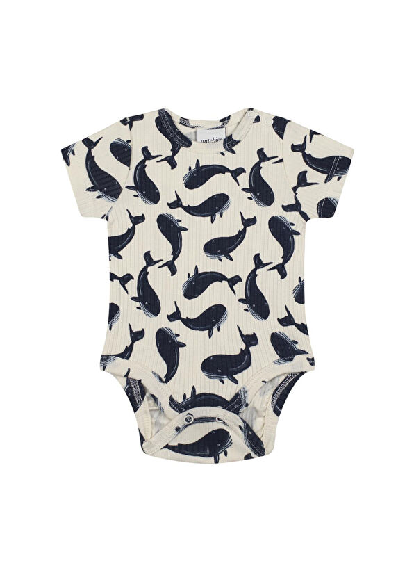 Antebies Lacivert Balina Desenli Erkek Bebek Body - 1