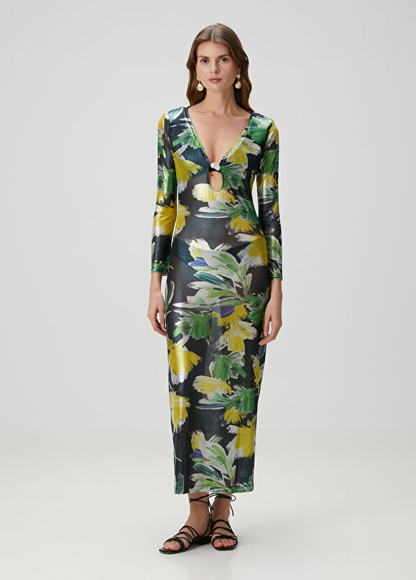 Sara Cristina Yeşil Çiçekli Maksi Plaj Elbisesi - 2