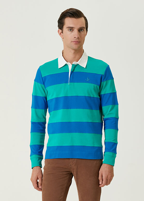 Beymen Club Green Blue Striped Polo Sweatshirt - 1
