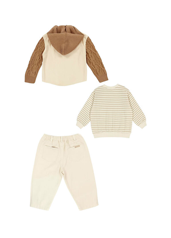 Patique Kids Ekru Gabardin Ceket Pantolon ve Sweatshirt Erkek Çocuk 3'lü Set - 2