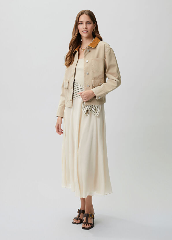 Beymen Club Beige Velvet Collar Denim Jacket - 2