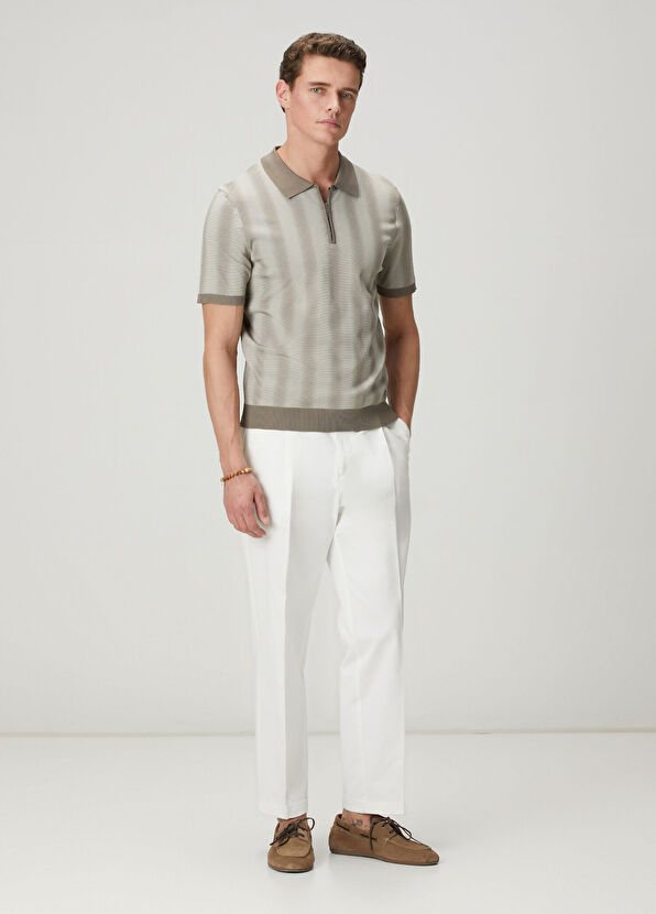 Beymen Club Bej Polo Yaka Dağınık Çizgili Kısa Kollu Triko - 3