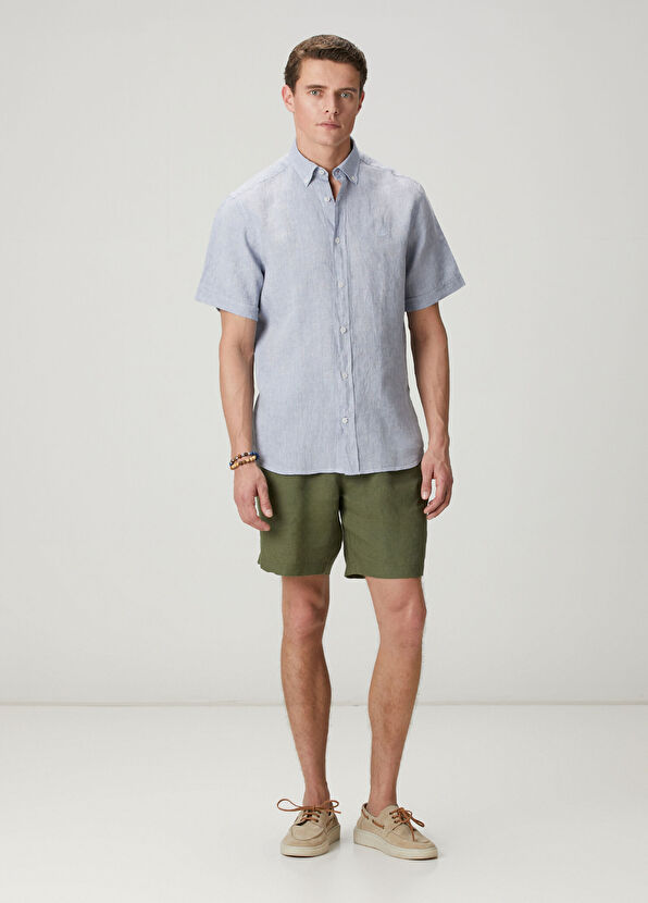 Beymen Club Light Blue Comfort Fit Short Sleeve Linen Shirt - 3