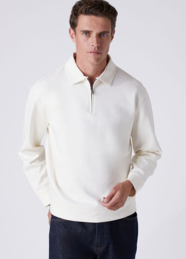Beymen Club Kırık Beyaz Polo Yaka Interlock Sweatshirt - 2