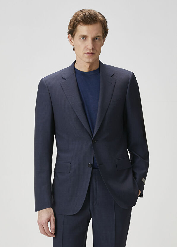 Lacivert Çizgili Yün Takım Elbise - Görsel 3