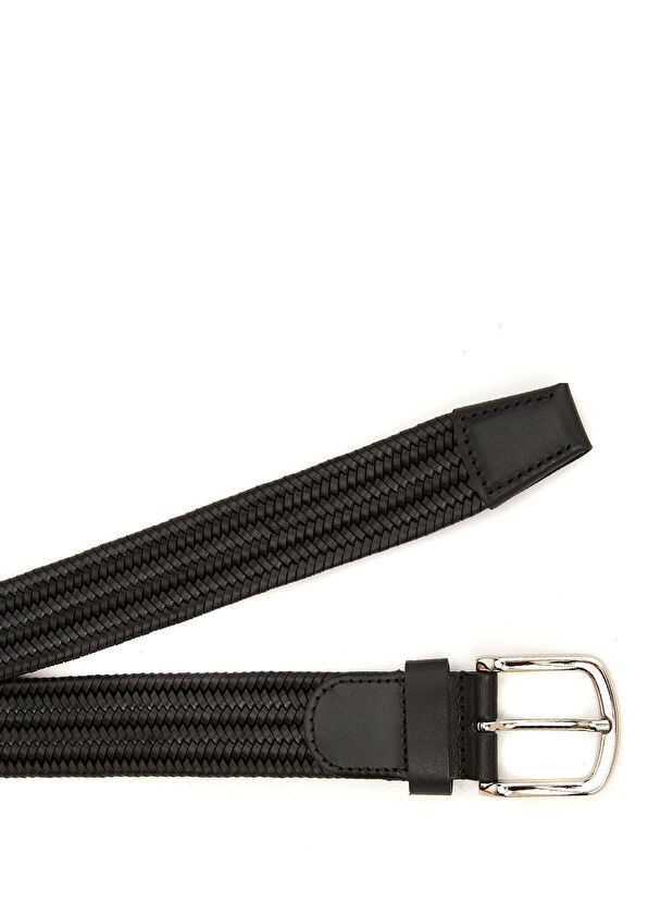 Beymen Collection Siyah Örgü Dokulu Erkek Deri Kemer - 2