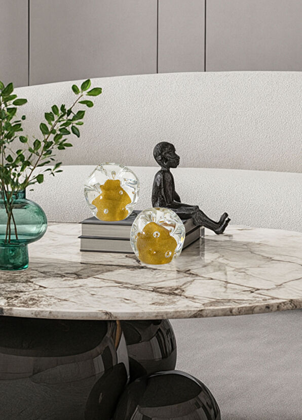 2in1 Design Studio Honey Trace Glass 2 Pieces Sphere Decorative Object - 2