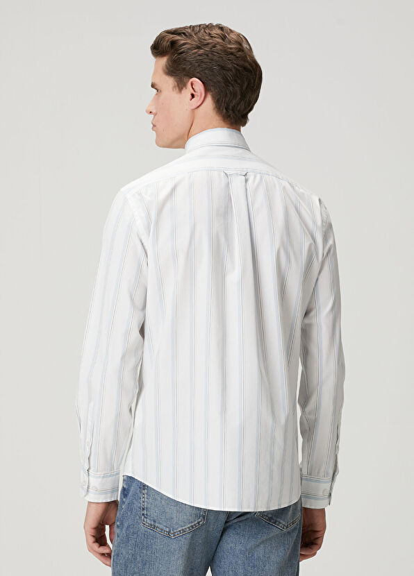 Beymen Club Comfort Fit Cotton Shirt With Blue Stripes - 4