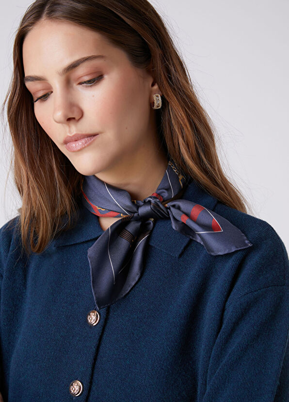Beymen Club Navy Blue Chain Patterned Women's Silk Scarf - 2